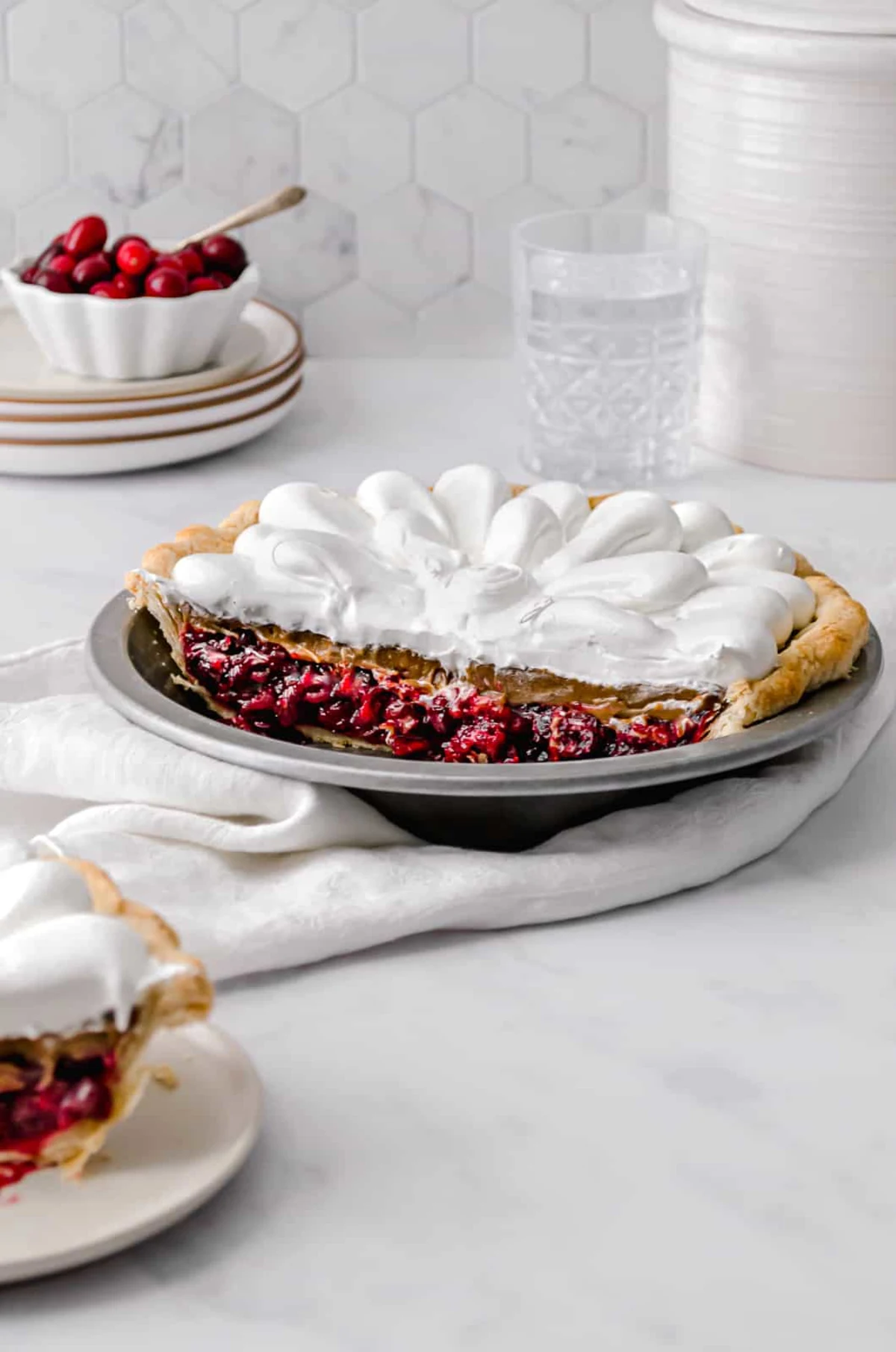 Ginger Molasses Cranberry Pie with Swiss Meringue