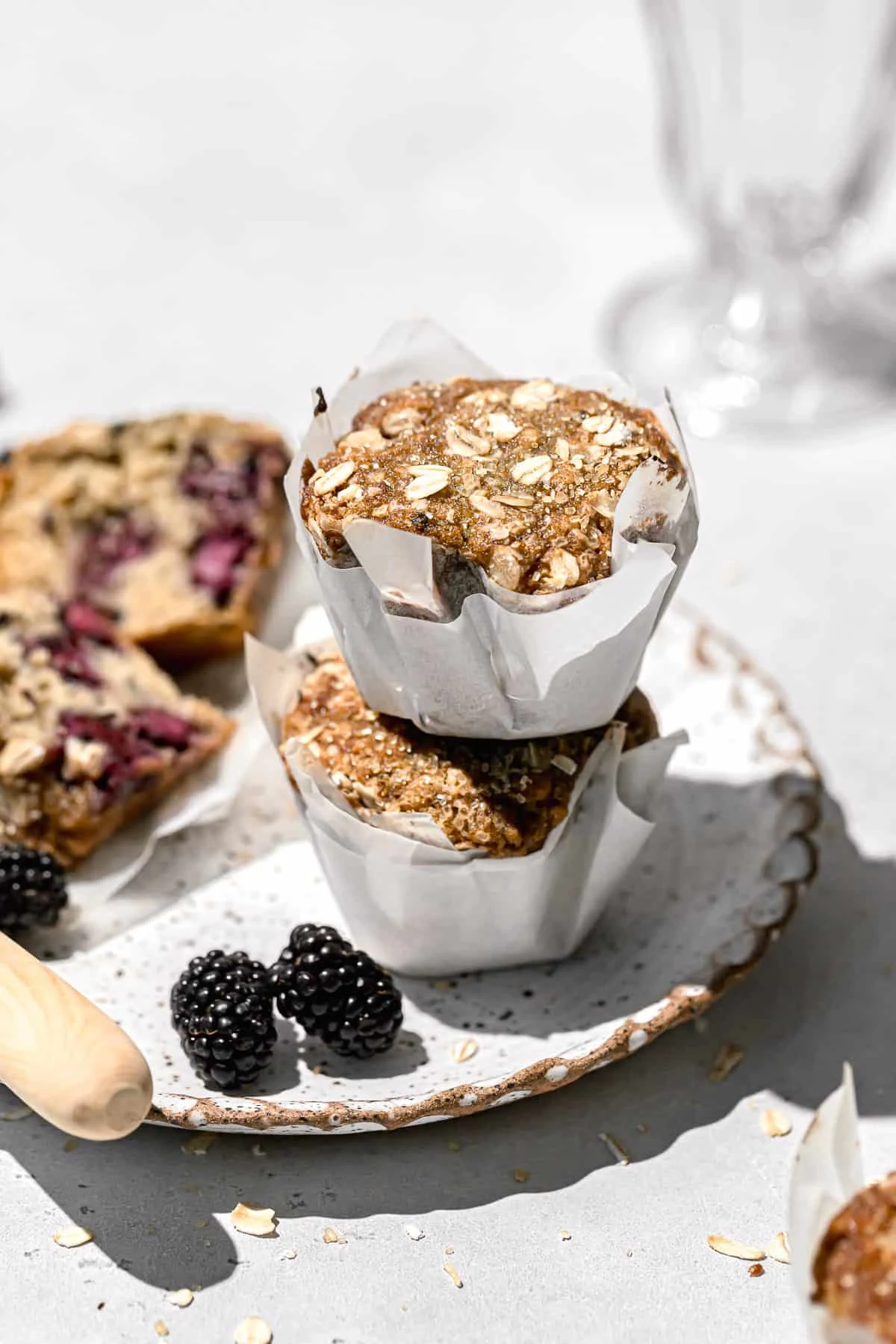 Bakery-Style Blackberry Oatmeal Muffins