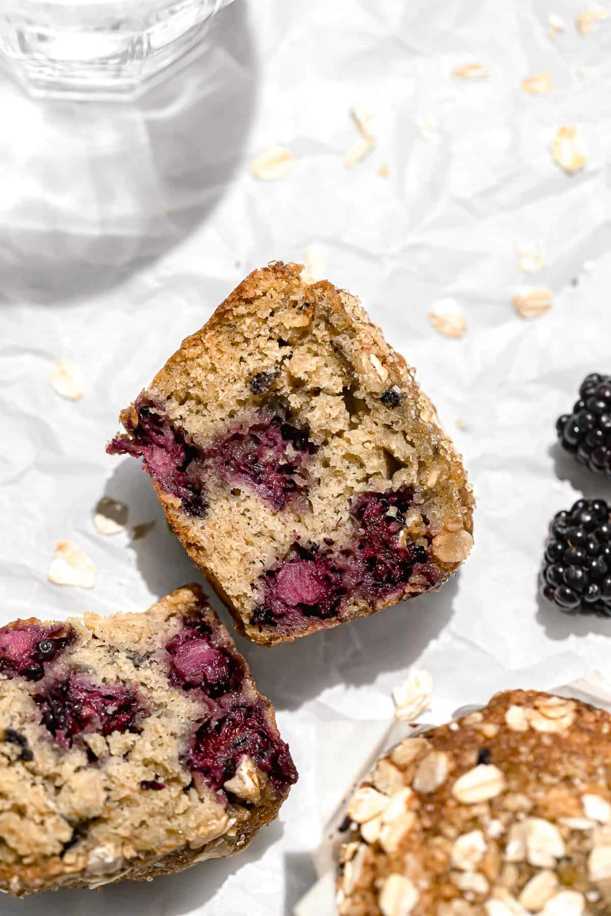 Bakery-Style Blackberry Oatmeal Muffins