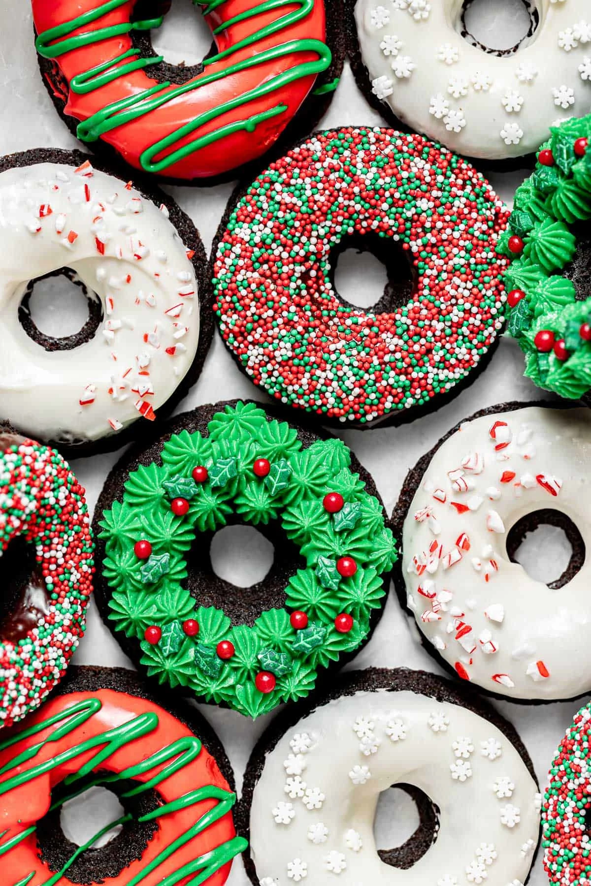 Chocolate Peppermint Christmas Donuts