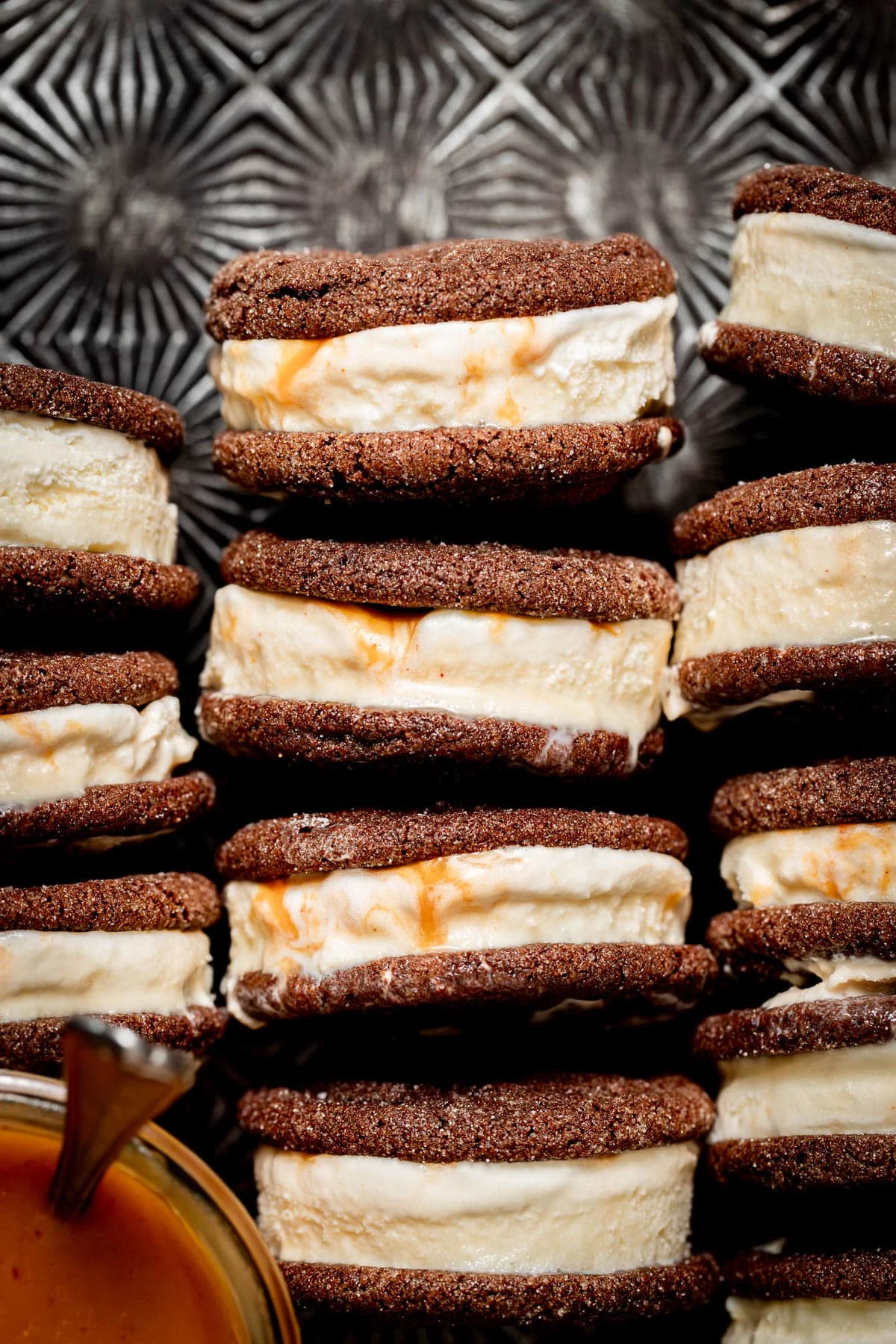 Chocolate Gochujang Caramel Cookie Ice Cream Sandwiches