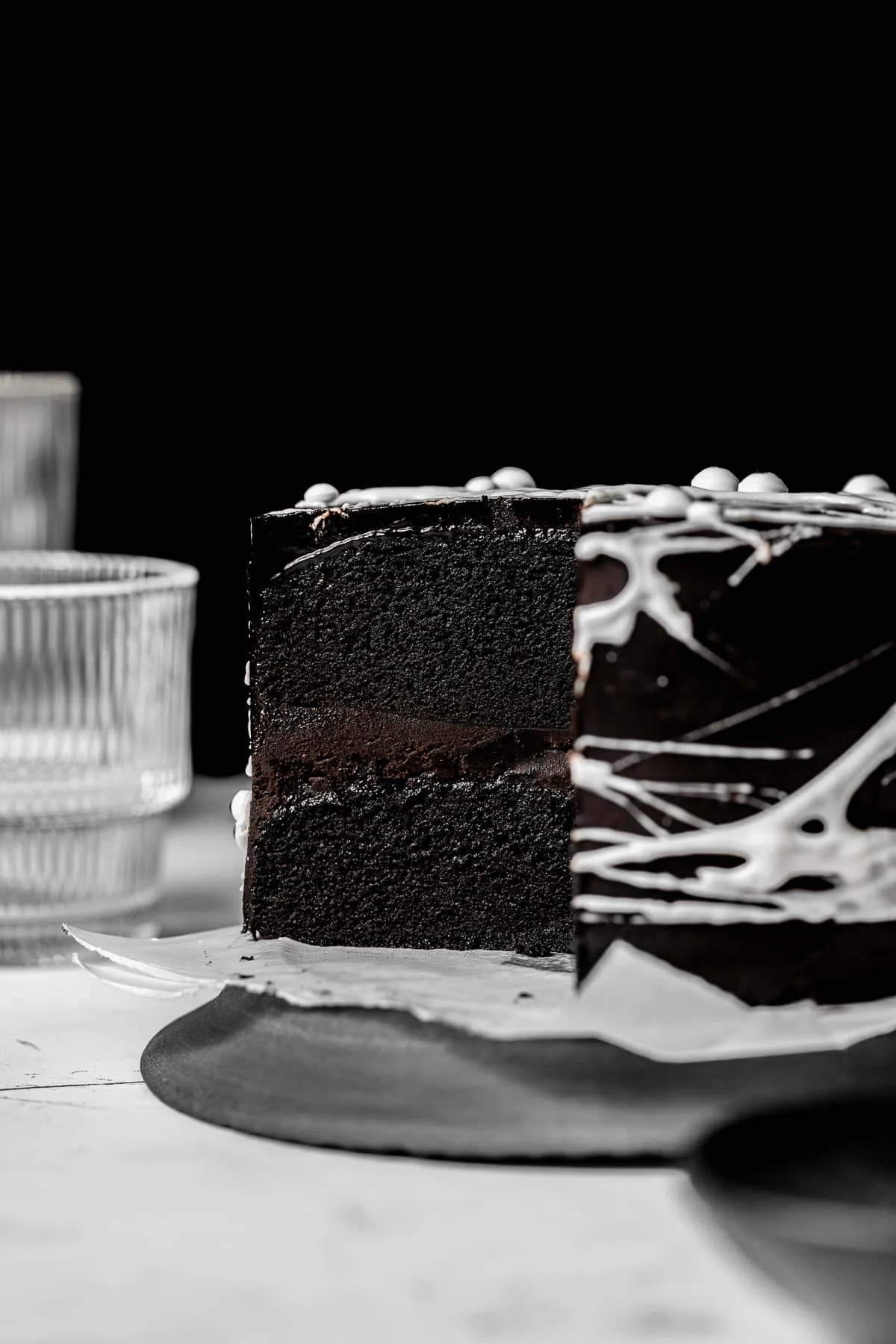 Black Cocoa Spider Web Cake