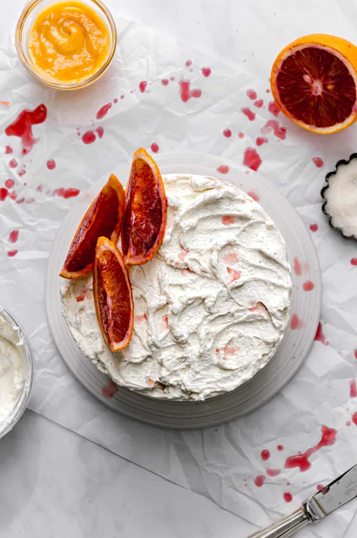 Almond Cake with Blood Orange Curd and Mascarpone Frosting