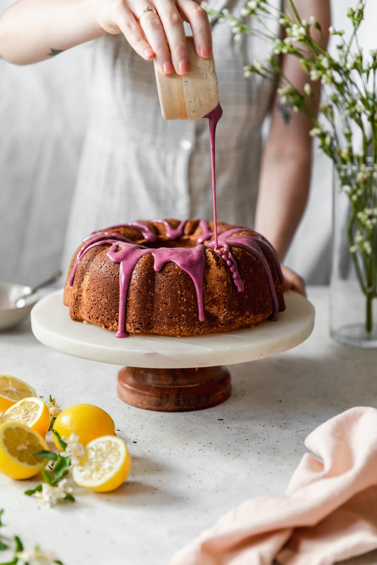 Sour Cream Lemon Pound Cake With Blackberry Glaze