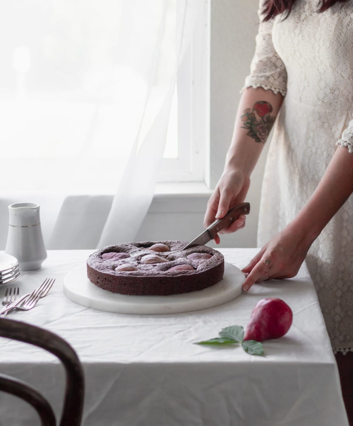 Chocolate Hazelnut Pear Cake + Maple Cream
