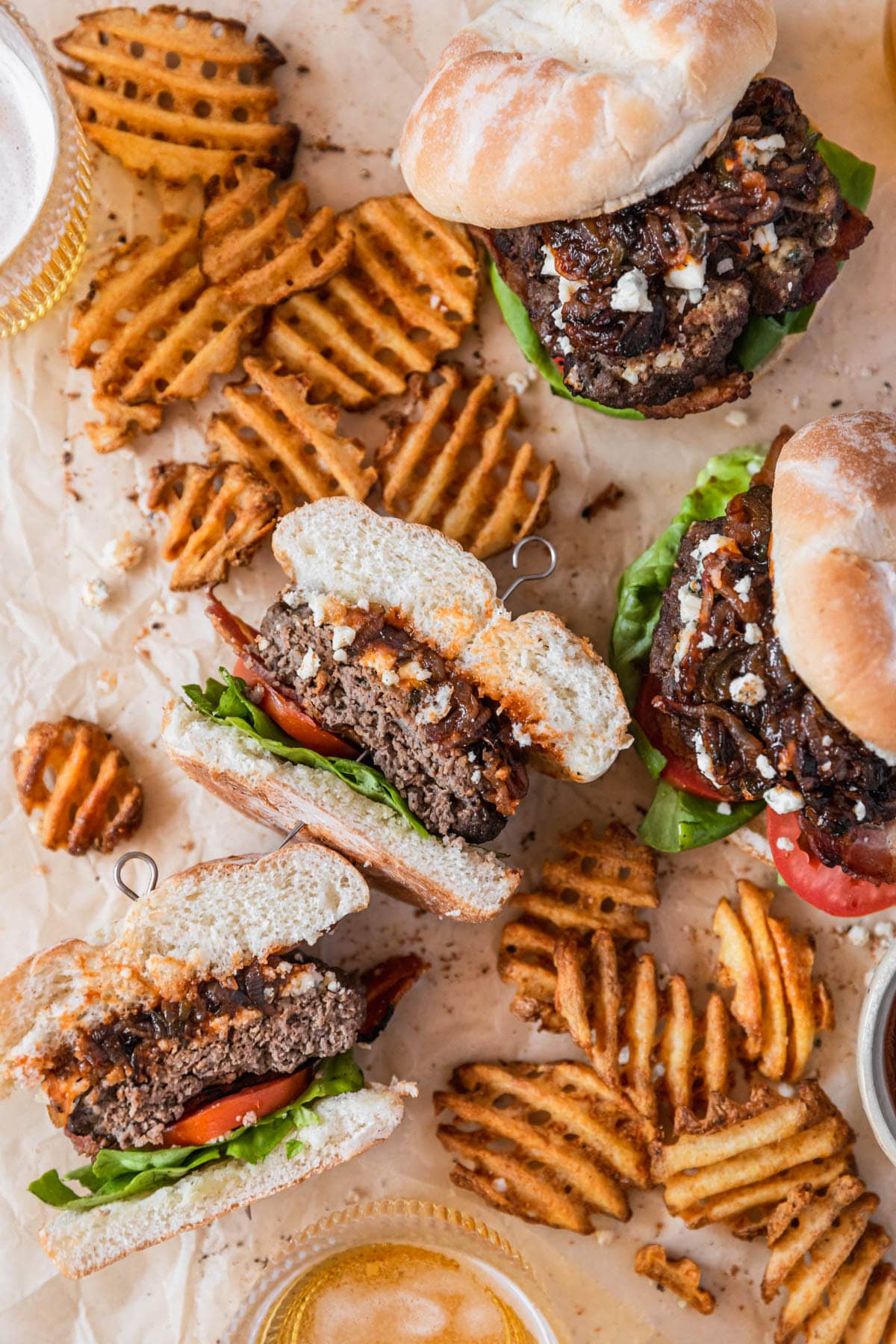 Blue Cheese Burgers With Bbq Shallots & Jalapeños