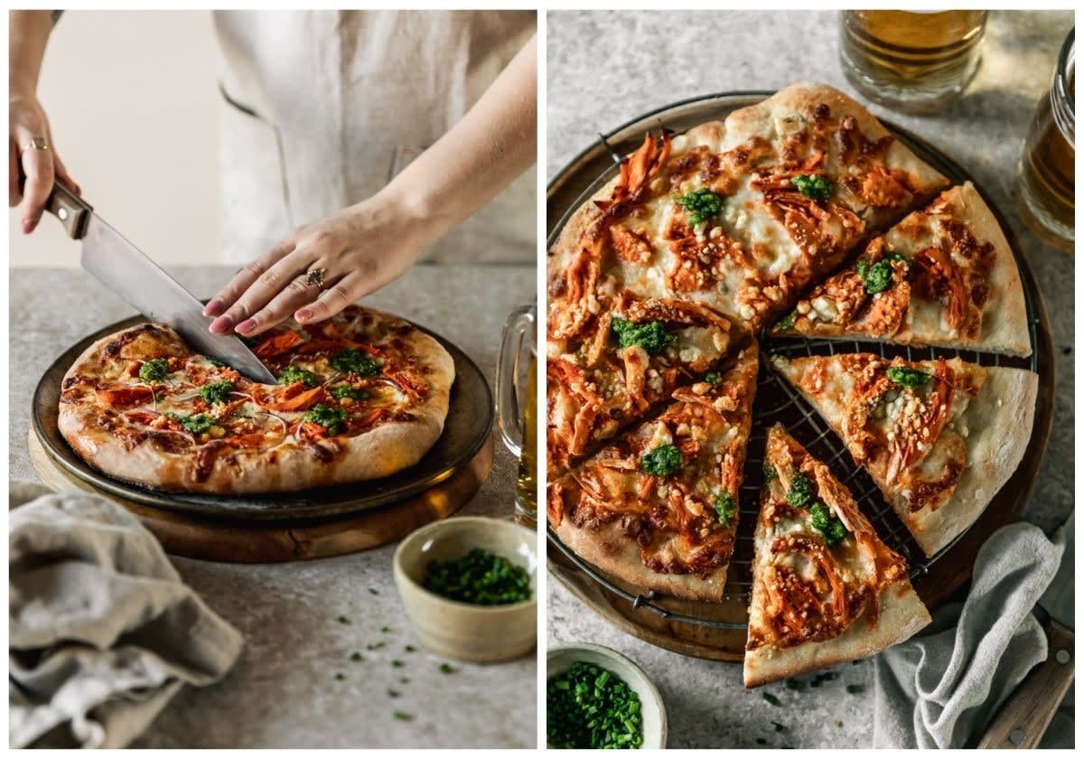 Buffalo Chicken Pizza With Chive Pesto
