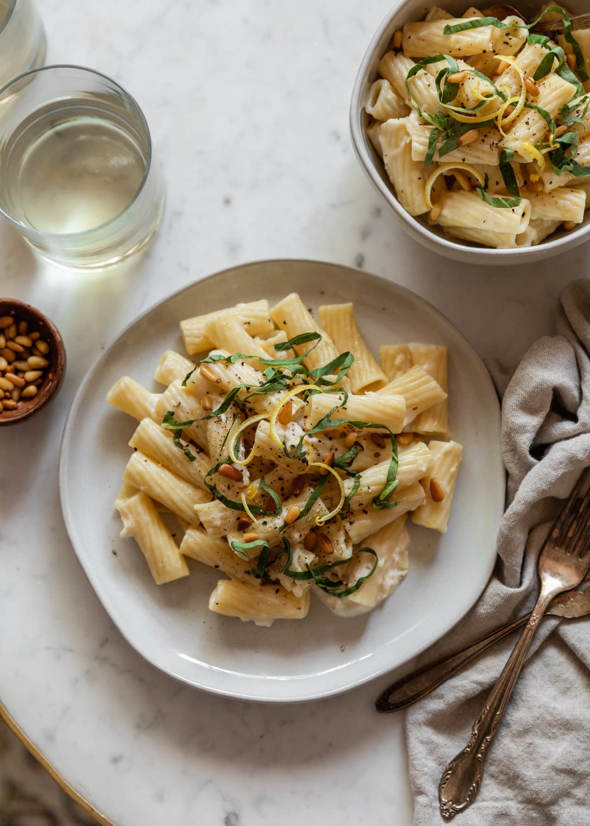 Creamy Lemon Pasta With Fried Pine Nuts