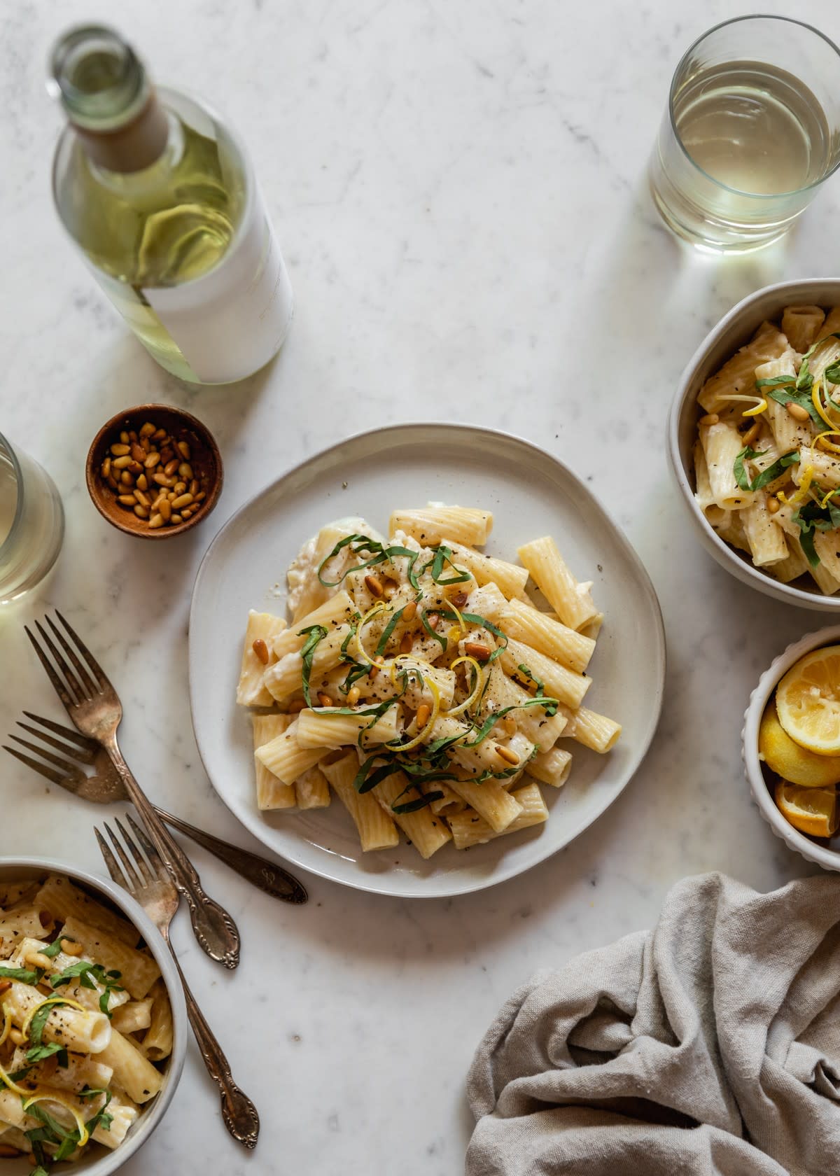 Creamy Lemon Pasta With Fried Pine Nuts