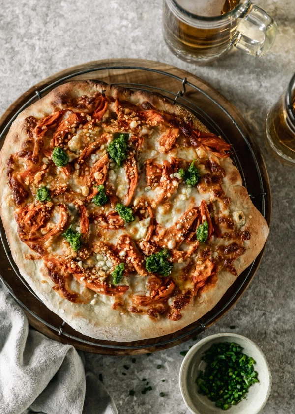 Buffalo Chicken Pizza With Chive Pesto cover