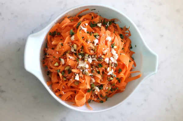 Carrot Salad With Pistachios + Queso Fresco + Shallot Dressing cover
