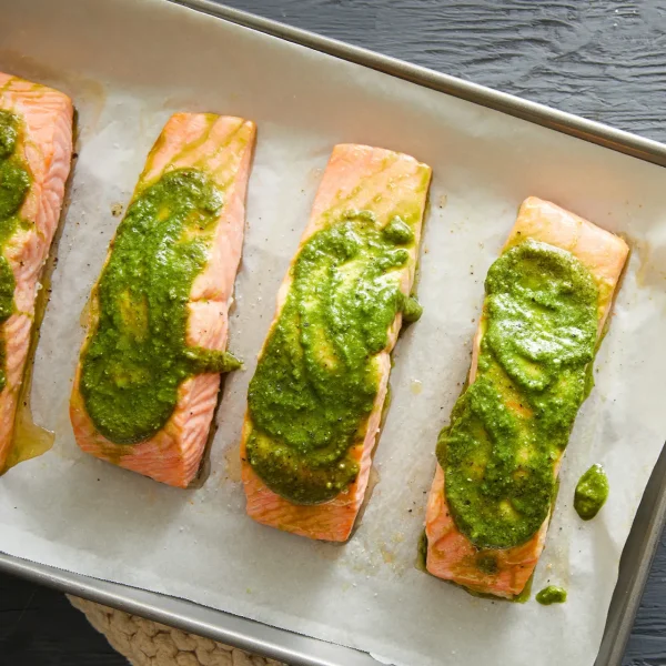 5-Ingredient Pesto Baked Salmon cover