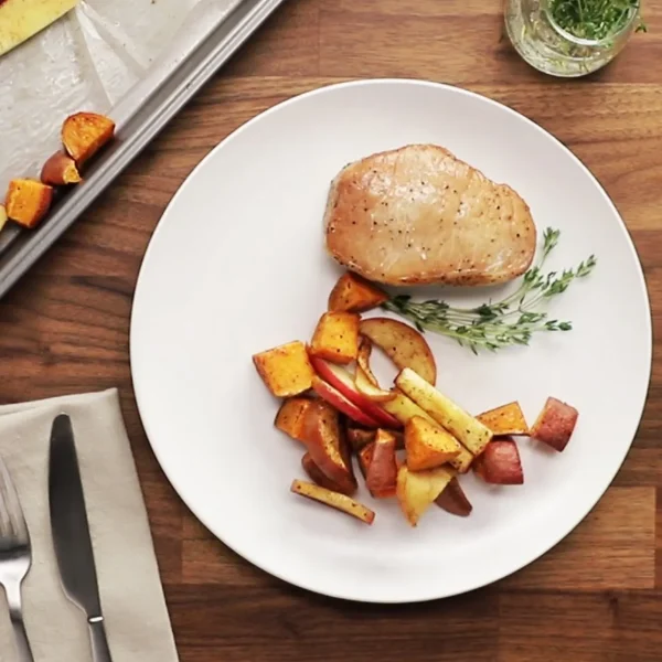 Sheet Pan Pork Chops with Sweet Potatoes and Apples cover