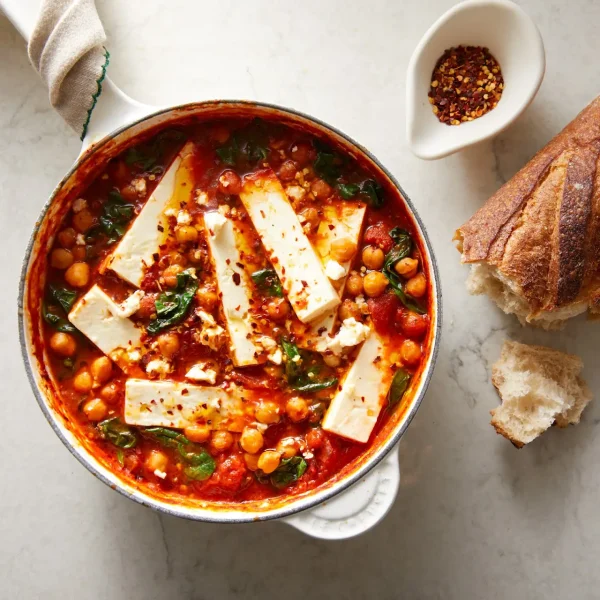 Braised Chickpeas with Tomato, Spinach, and Feta cover