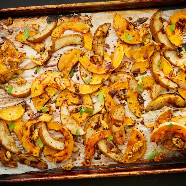Roasted Pears & Butternut Squash With Sticky Balsamic Glaze cover
