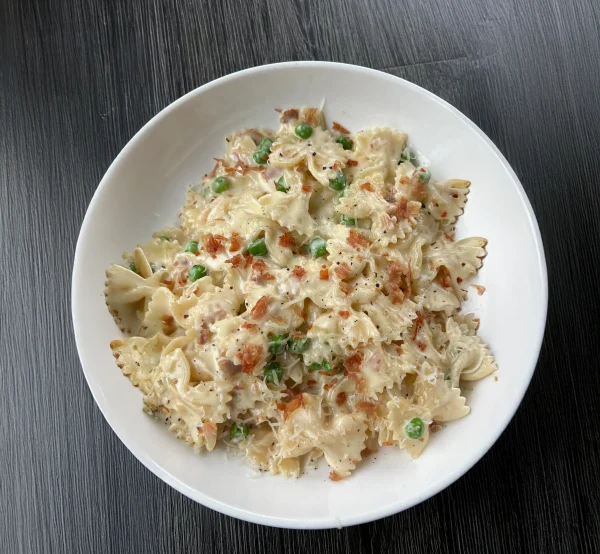 Creamy Bowtie Pasta with Peas and Prosciutto cover