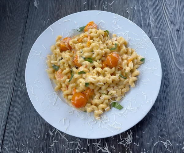 Sungold Tomato Pasta with Roasted Garlic & Burrata cover