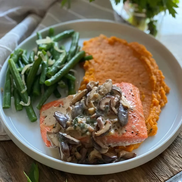 Salmon with Creamy Mushroom-Herb Sauce cover