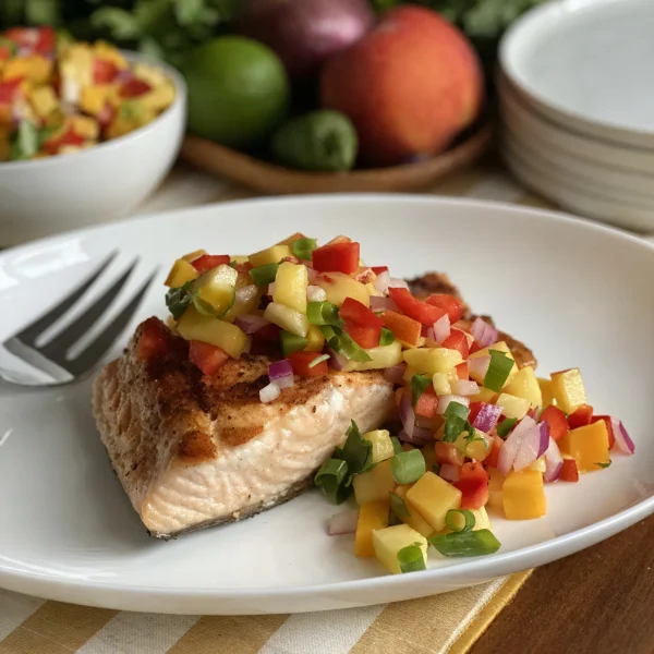 Spice-Rubbed Grilled Salmon with Fruit Trio Salsa cover