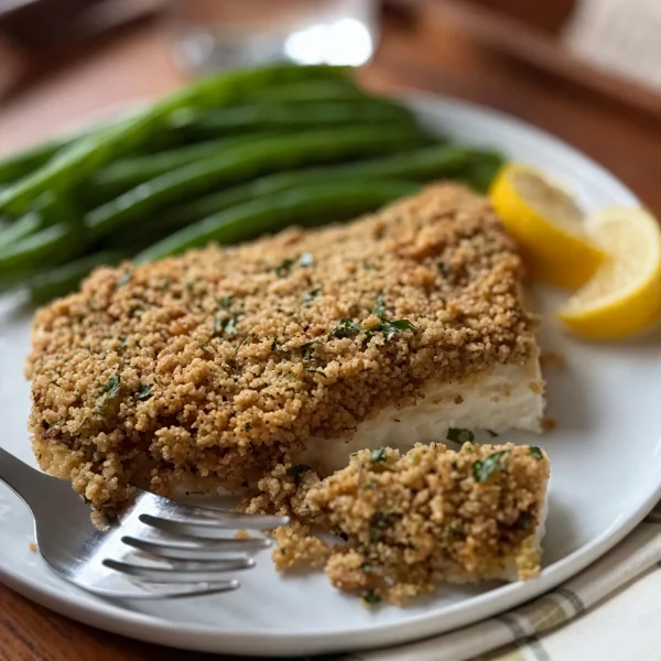 Stuffing-Crusted Wild Alaskan Halibut cover
