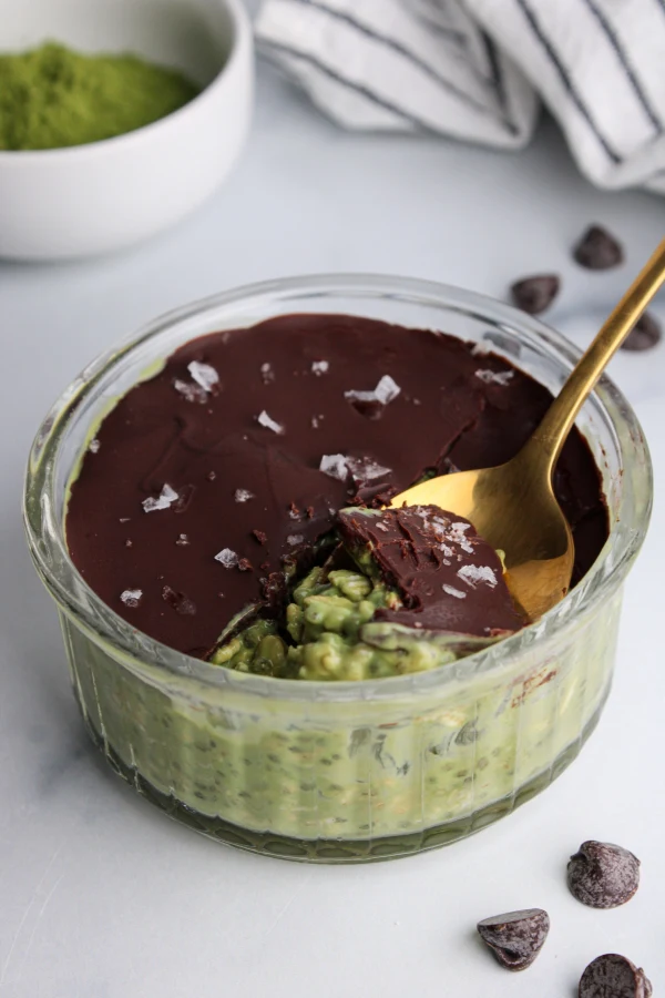 Matcha Overnight Oats with Chocolate Shell cover