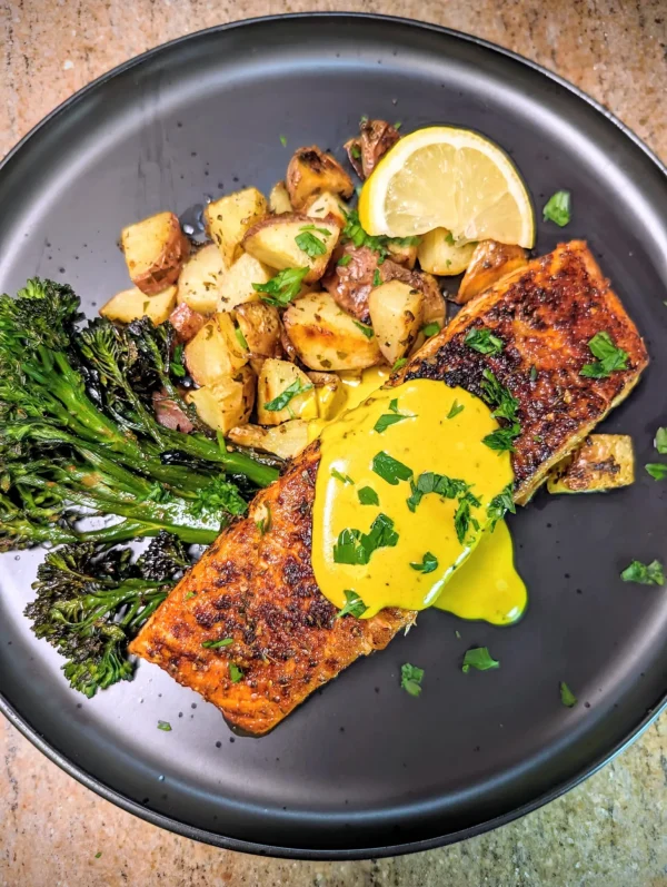 Blackened Salmon with Turmeric Cream Sauce cover