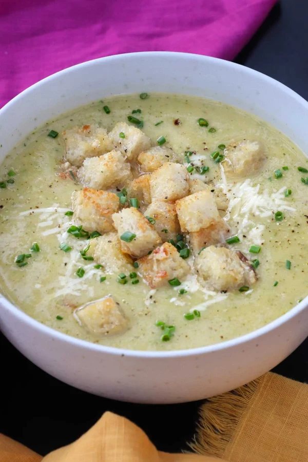 Creamy Zucchini Soup with Parmesan Croutons cover
