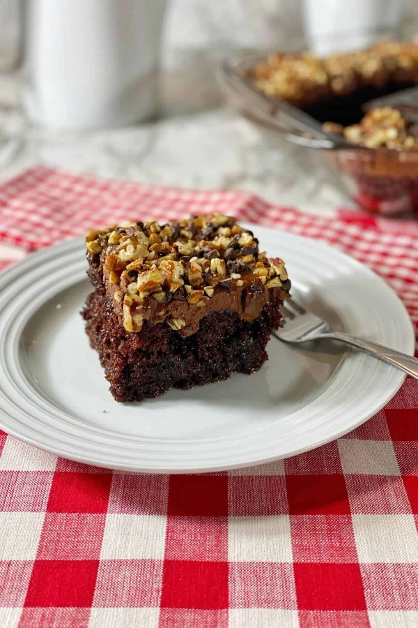 Chocolate Caramel Poke Cake cover