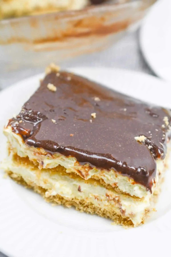 No Bake Chocolate Eclair Cake cover