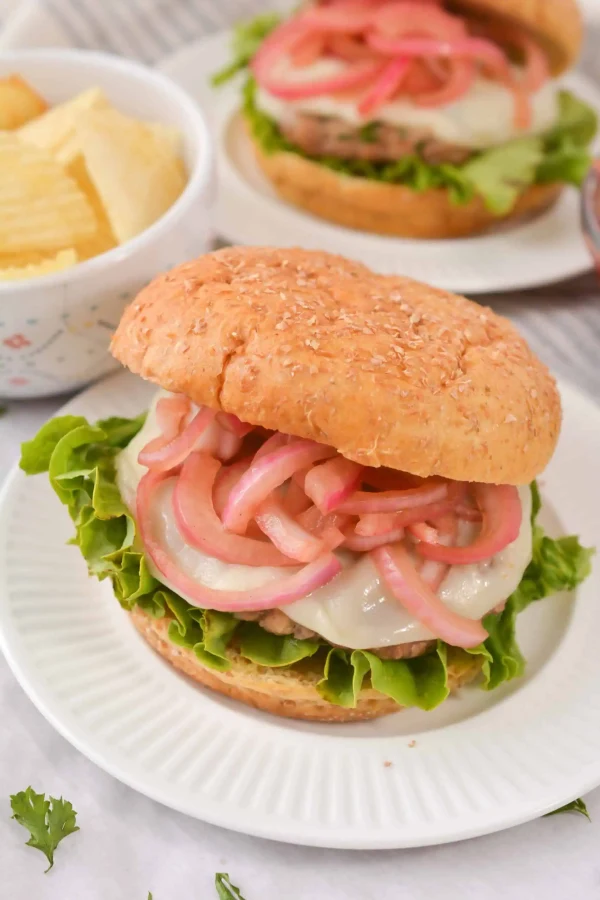 Grilled Turkey Burgers with Pickled Onions cover