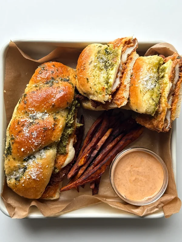 Garlic Knot Vodka Parmesan Chicken Sandwich cover