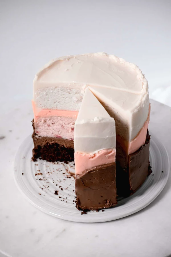 Neapolitan Cake with Swiss Meringue Buttercream cover