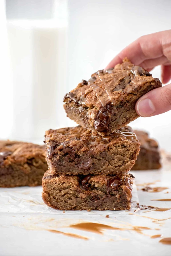 Caramel Swirled Brown Butter Chocolate Chunk Blondies cover
