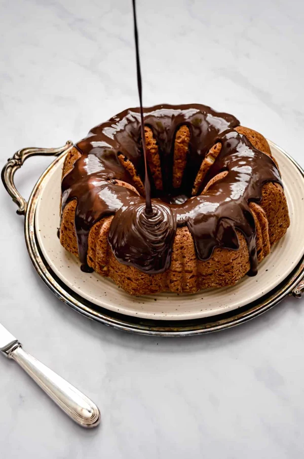 Roasted Banana Bundt Cake with Chocolate Glaze cover