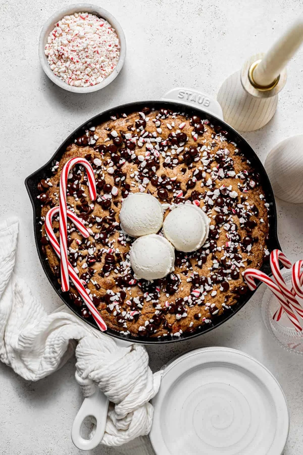 Candy Cane Chocolate Chip Cookie Skillet cover