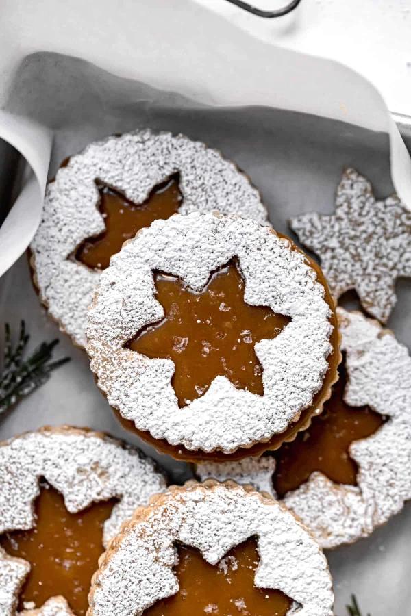 Salted Caramel Christmas Linzer Cookies cover