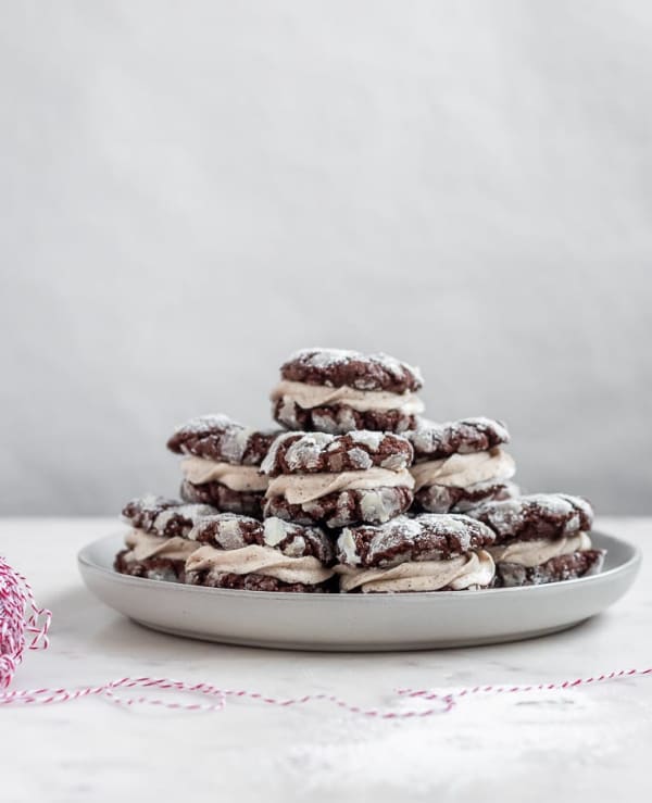 Mocha Crinkle Cookie Sandwiches With Hazelnut-Mascarpone Filling cover