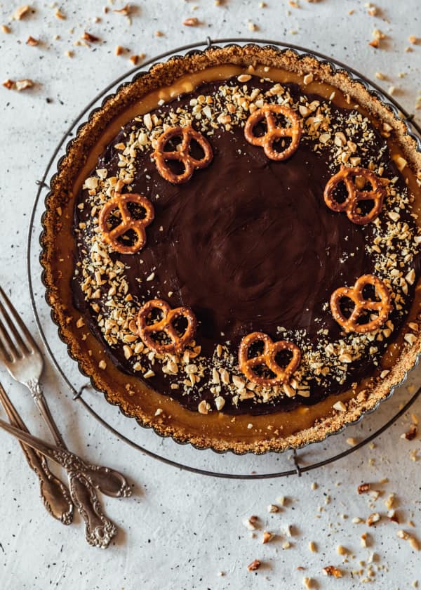 Chocolate Caramel Tart With Pretzel Crust cover