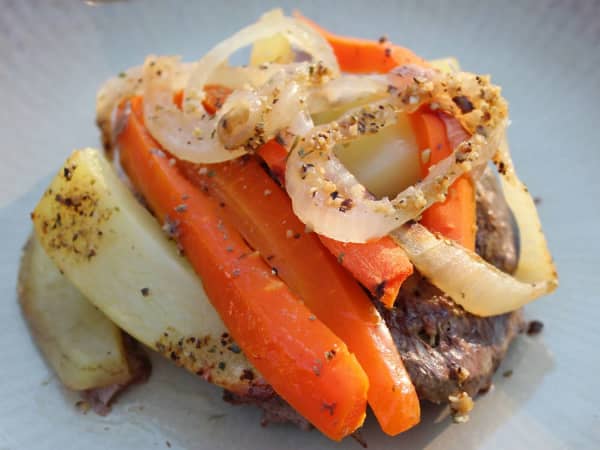 Sheet Pan Ground Beef, Potato, and Carrot Dinner cover