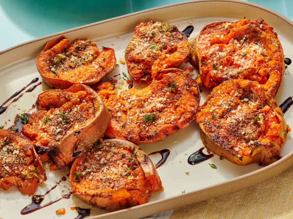 Mediterranean Smashed Sweet Potatoes cover