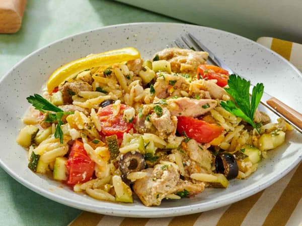 Greek Lemon Chicken Orzo Casserole cover